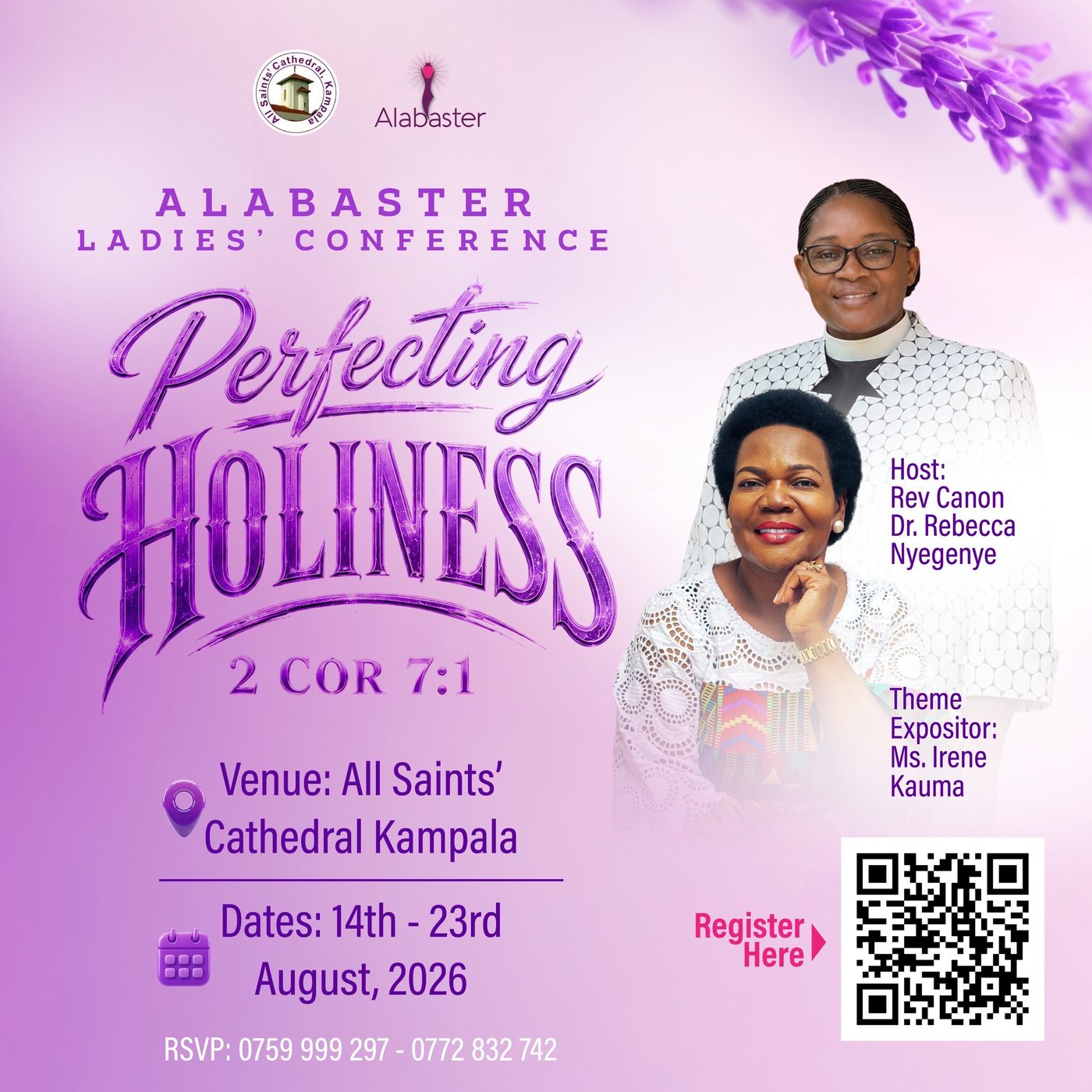 Official conference poster — Host: Rev. Canon Dr. Rebecca Nyegenye, Theme Expositor: Ms. Irene Kauma